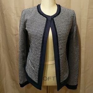 Ann Taylor Boucle Blazer Blue and White Size 0